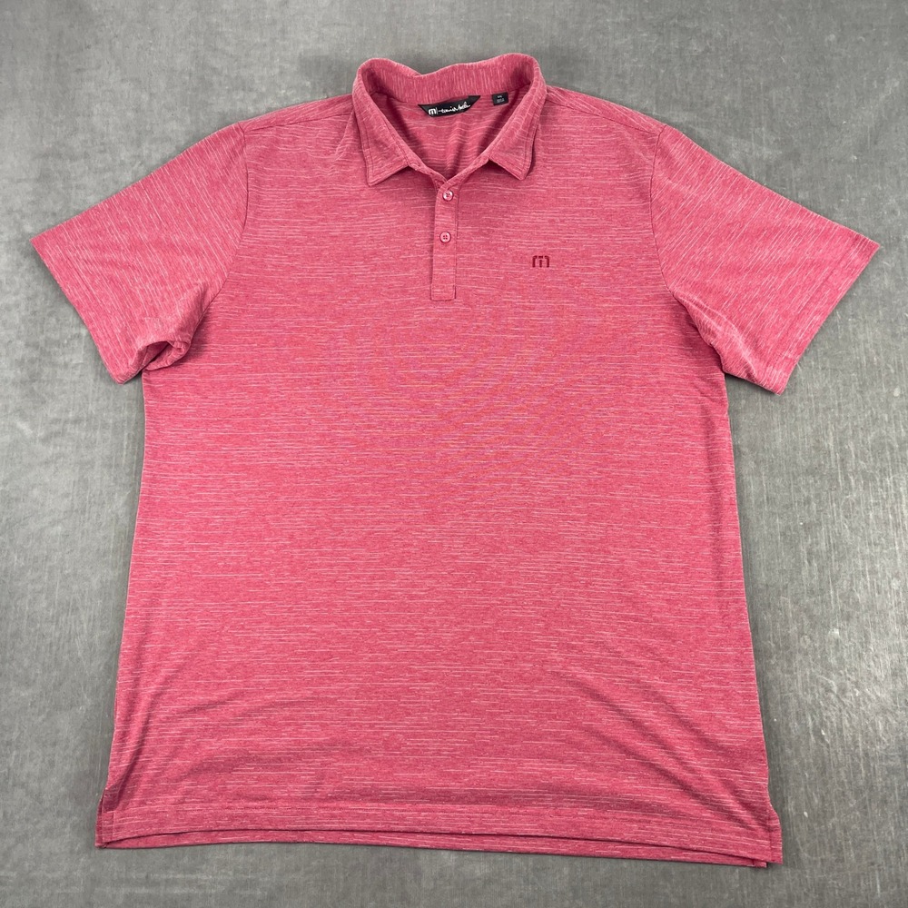 TravisMathew Mens XXL Red Heathered Short Sleeve Golf Polo Shirt Stretch